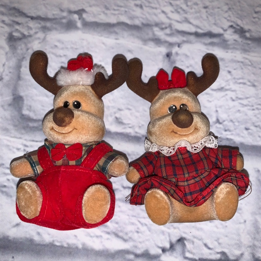 Russ Berrie flocked reindeer Christmas decor